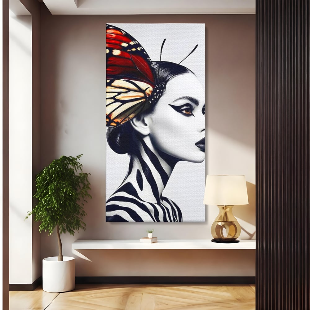 Tablou canvas cu tablou canvas cu femeie si aripa de fluture, fara rama, pe sasiu de lemn